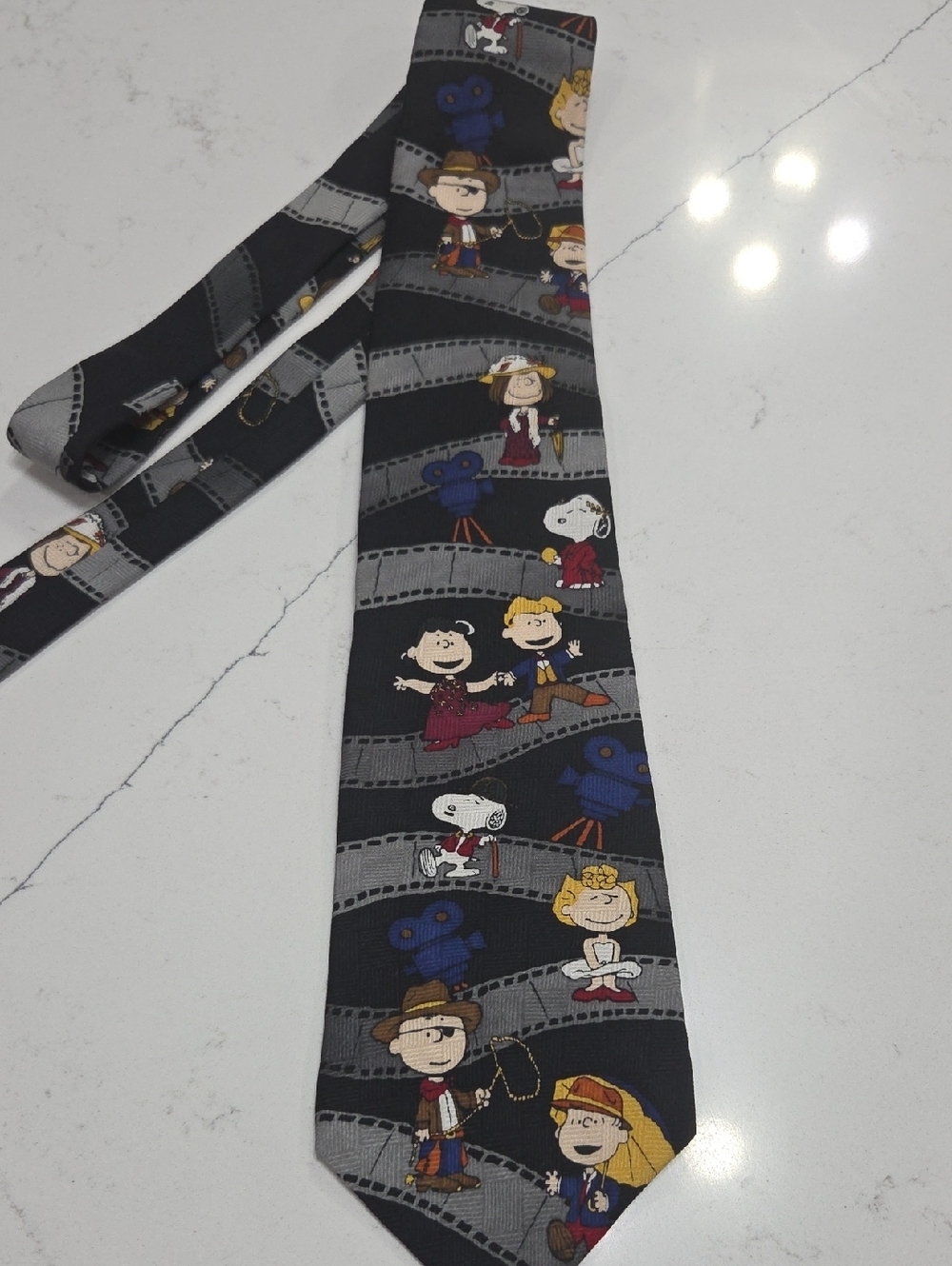 Peanuts Black Gray Character Tie - Snoopy & Friends Film Strip